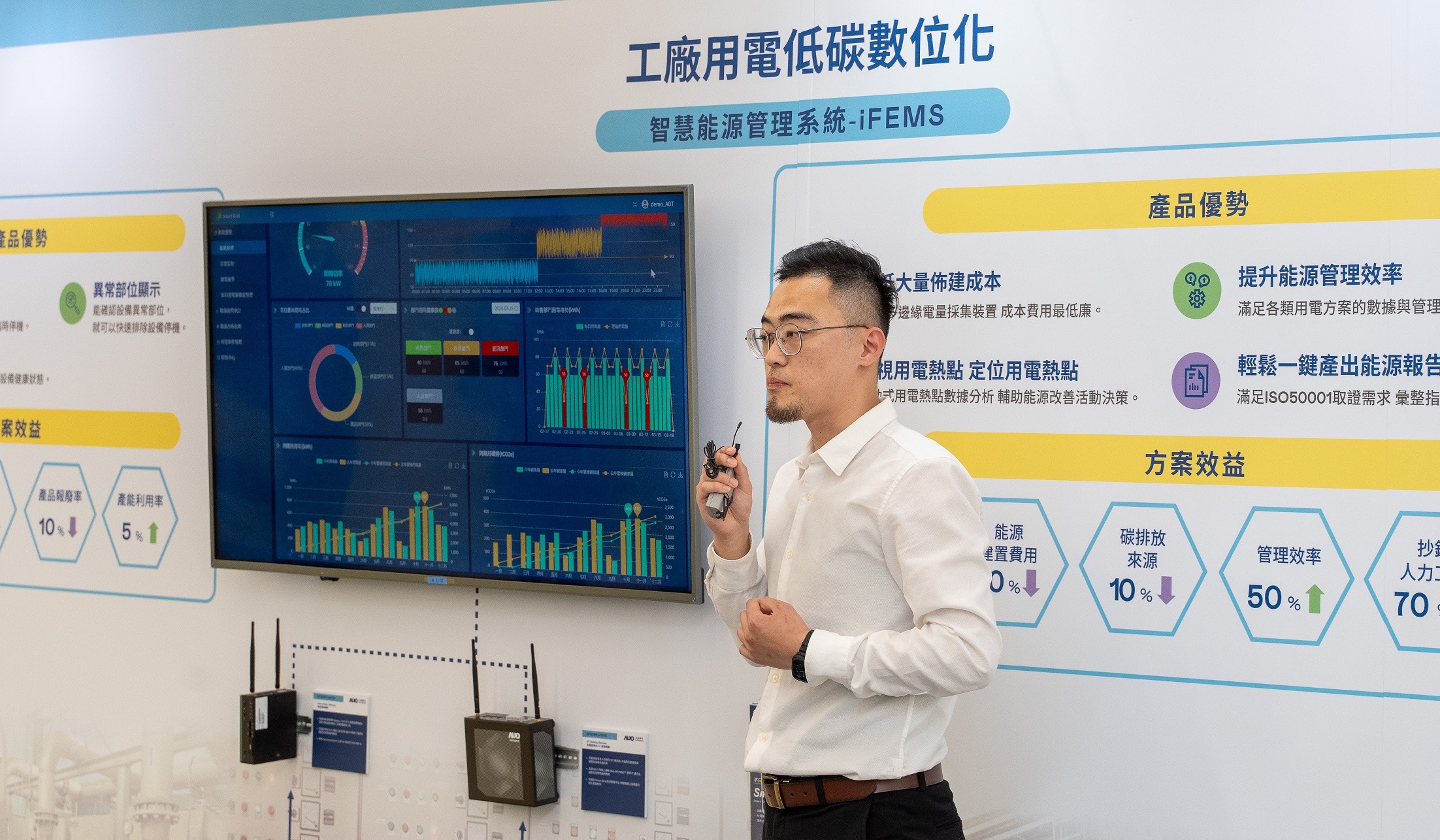 以协助企业布局智能制造见长的世界杯官网线上平台数位，今年展出智能管理系统，已导入多元产业应用，能有效降低人力、提升管理效率